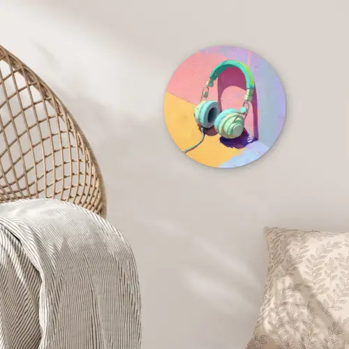 Koptelefoon - Mintgroen - Draad Wandcirkel kunststof plaat 5mm dik klein -sfeer5