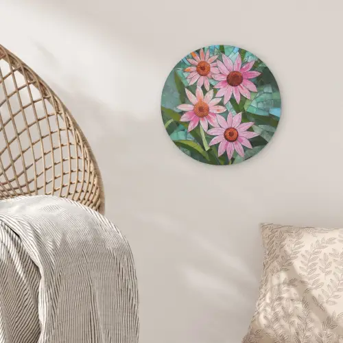 Bloemen - Roze - Glasmozaïek Akoestische PET Vilt - Rond klein -sfeer4
