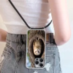 Kerkuil - Boom - Natuur - Bruin Hoesje iPhone 16 Pro Max met koord klein -sfeer5