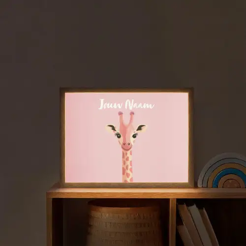 Giraffe - Illustratie - Roze Light Box met batterij (Wandlamp kind) middel -sfeer1_kind