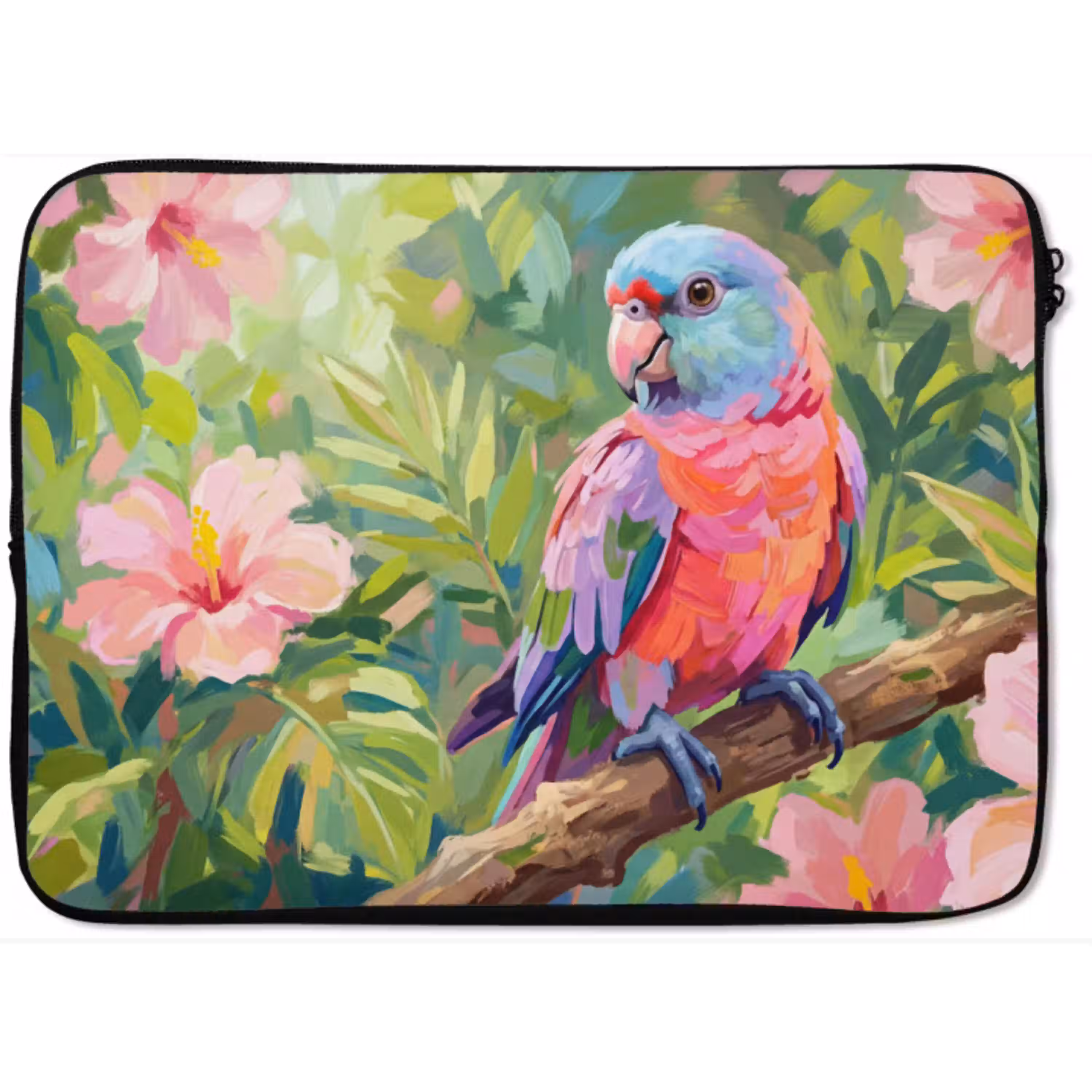 Papagaai - Hibiscusbloemen - Kleurrijk laptophoes neopreen klein -zkaufland3dotto