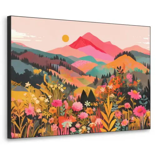 Zonsondergang - Bergvallei - Contrast Textielframe zwart klein -3d