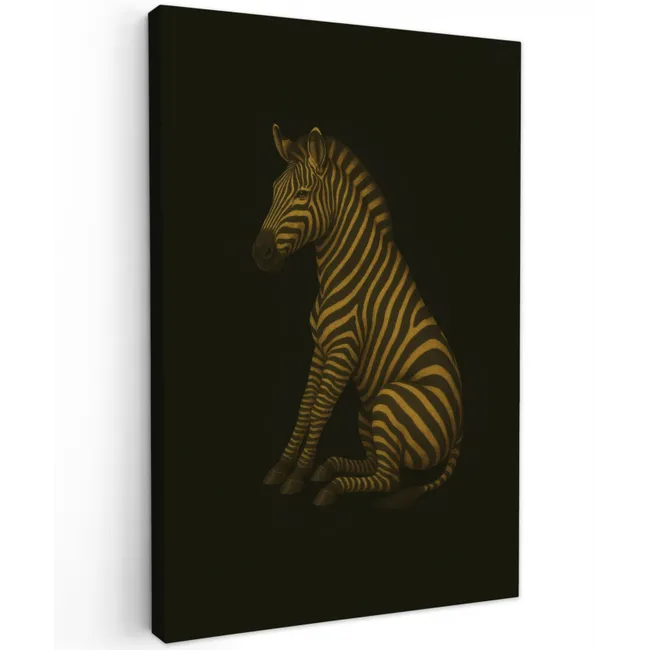 Zebra - Strepen - Goud Tuinposter op houten frame 2 cm dik klein -3d
