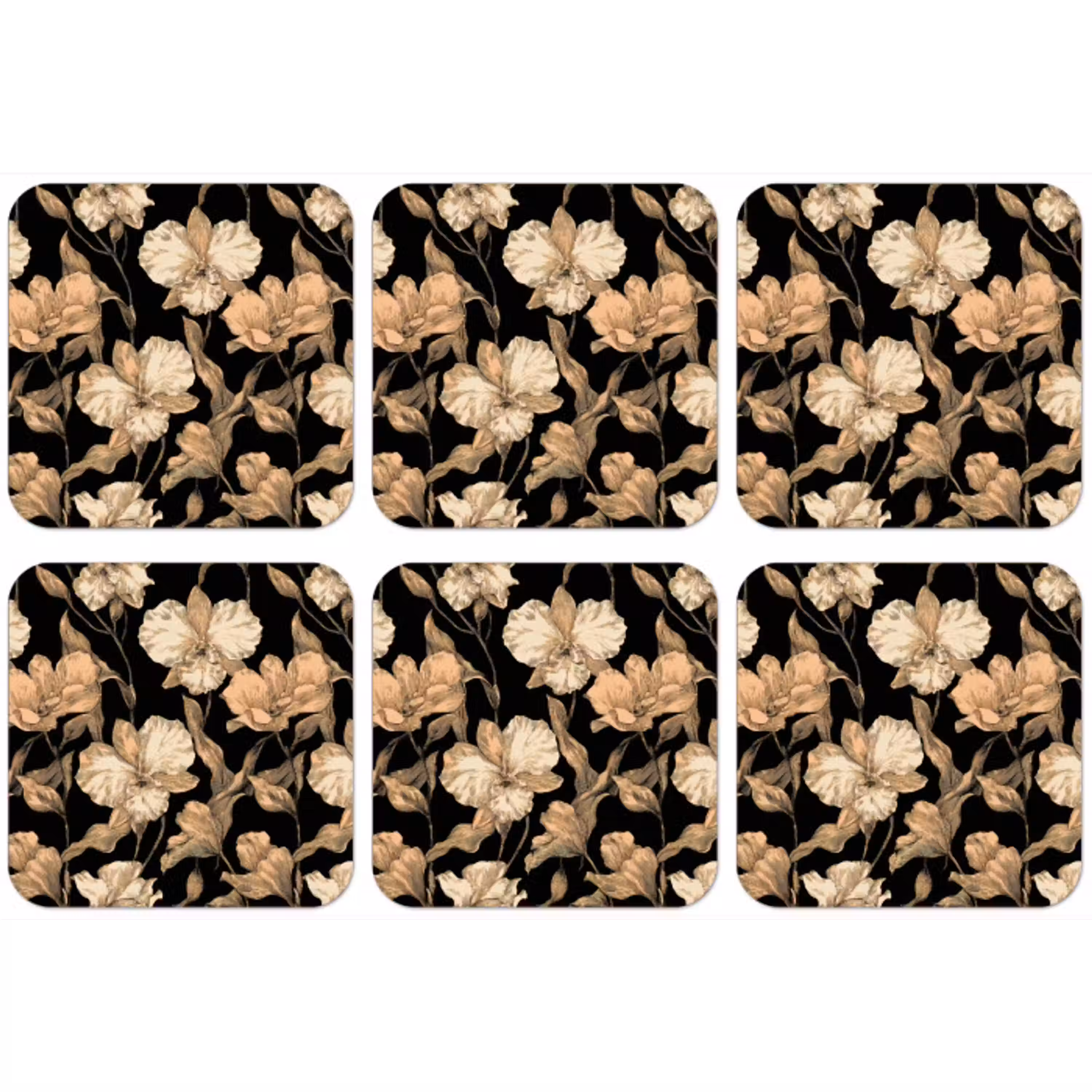 Orchideeën - Lijntekening - Patroon - Beige - Zwart onderzetter kurk middel 366 -zkaufland3dotto