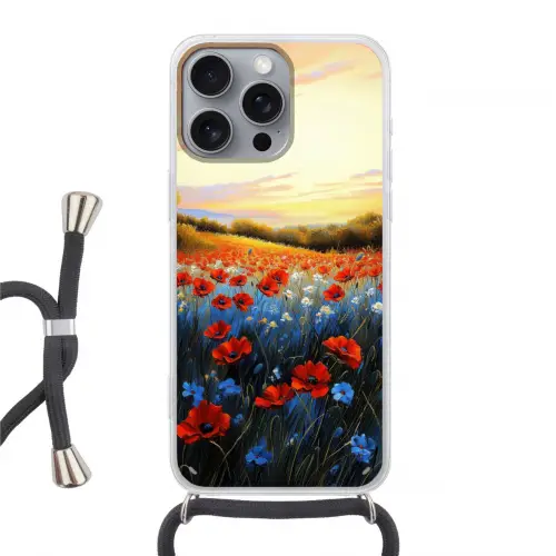 Klaproos - Bloemenveld - Kleurrijk Hoesje iPhone 16 Pro Max met koord klein -3d