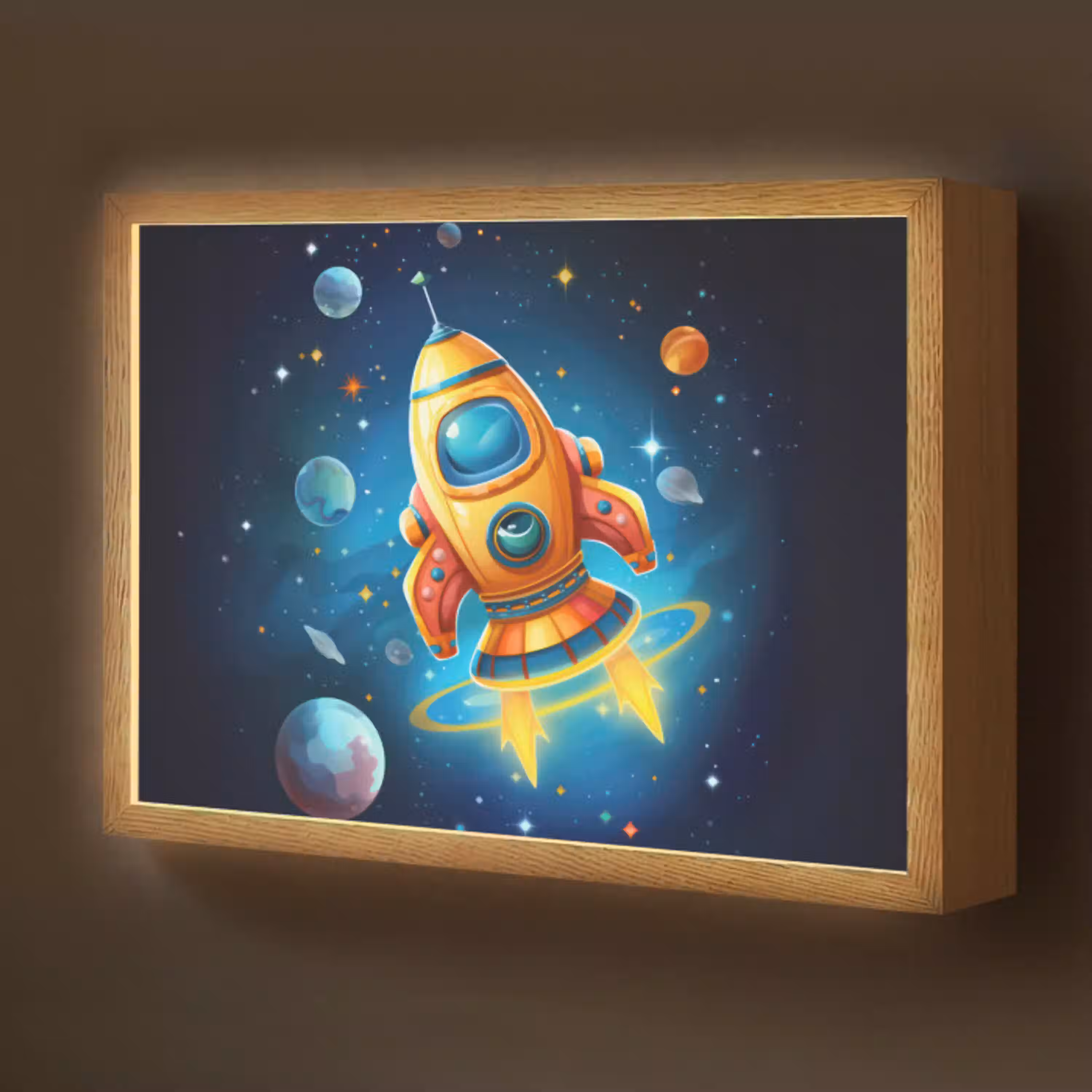 Raket - Ruimte - Planeten - Kinderen - Jongen Light Box met batterij (Wandlamp kind) middel -z3d_website