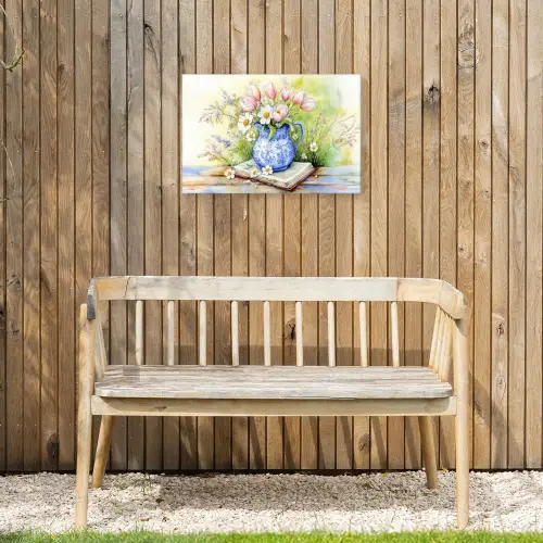 Vaas - Delftsblauw - Madeliefjes Tuinposter op houten frame 2 cm dik klein -sfeer4