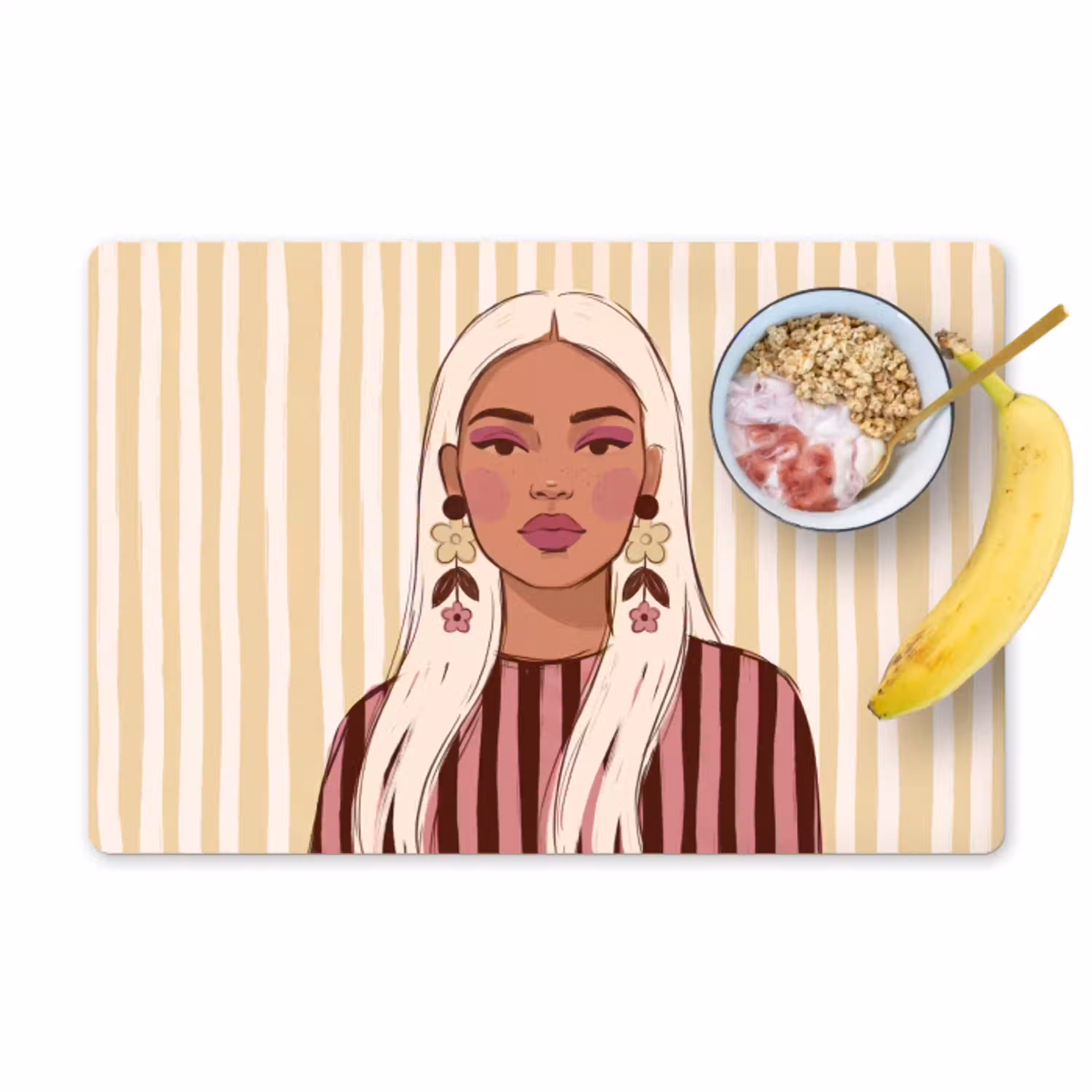 Vrouw - Portret - Illustratie - Modern - Roze Placemat vinyl groot -zzzproduct_Kitchenyeah-website