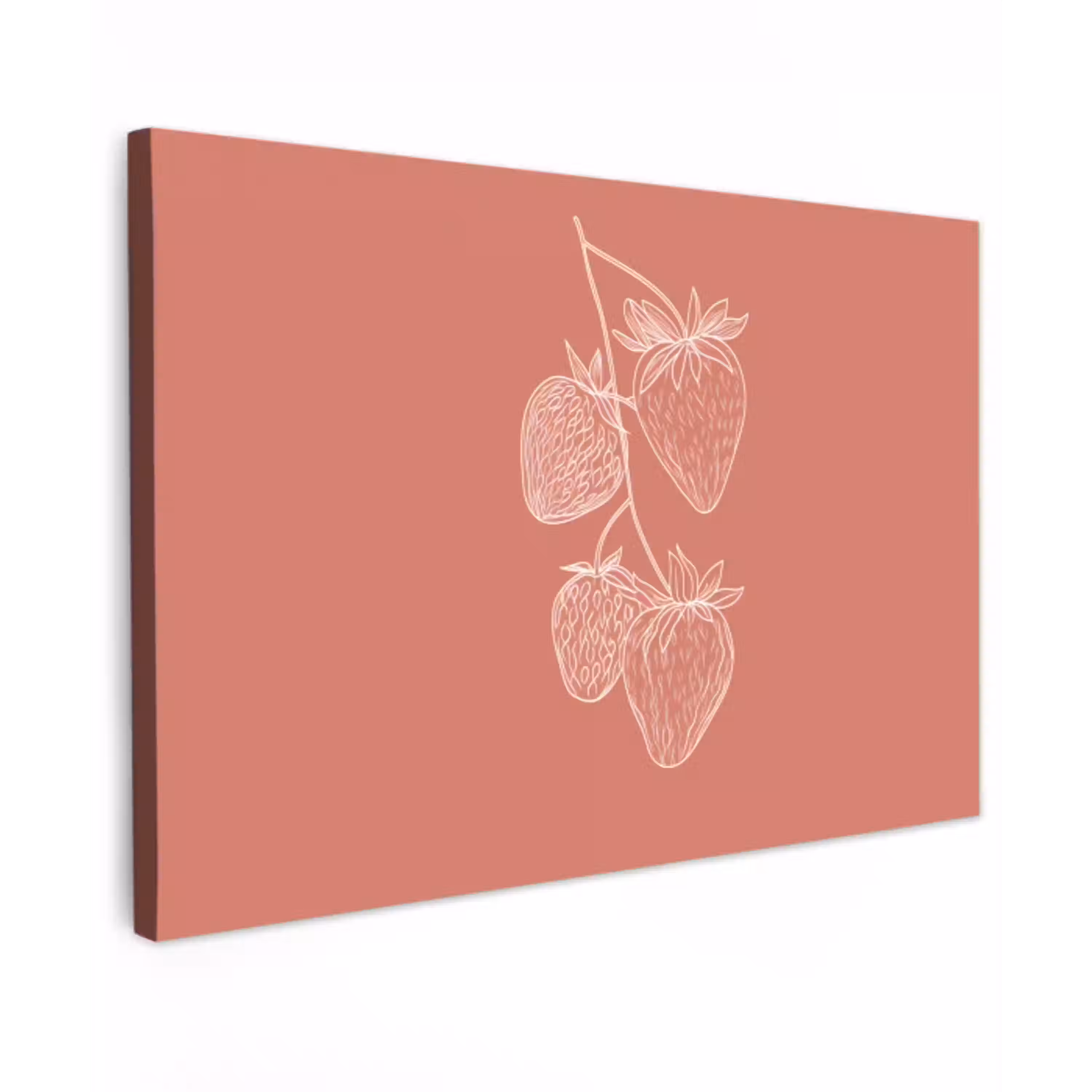 Minimalistisch - Illustratie - Aardbei - Tak canvas 2cm klein -z3d