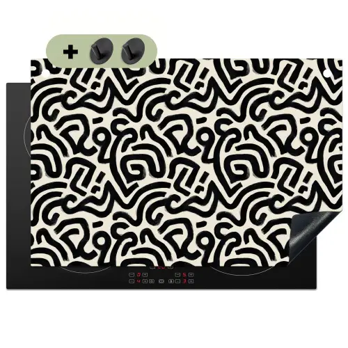 Modern - Abstract - Zwart Inductie beschemer met haakjes klein 777 -3d