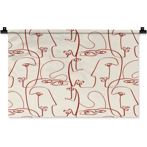 Gezichten - Abstract - Rood - Beige Wandkleed katoen klein 269 -zz3d