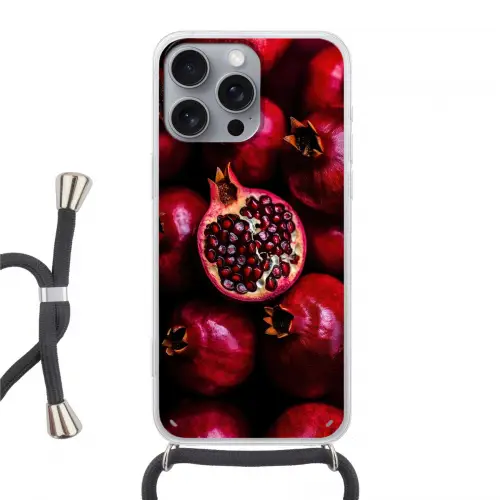 Granaatappel - Rood - Fruit Hoesje iPhone 16 Pro Max met koord klein -3d
