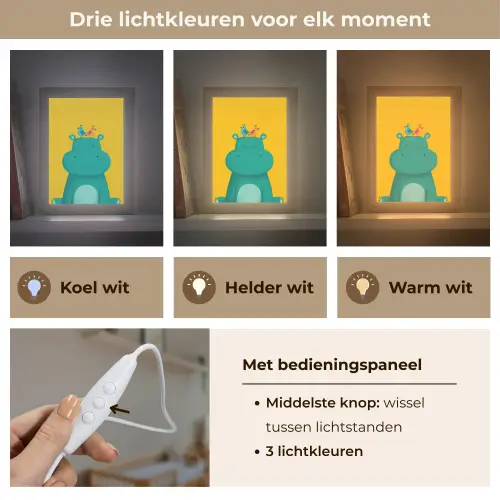 Nijlpaard - Vogels - Groen - Geel Light Box met kabel klein -USP_lichtkleurNL