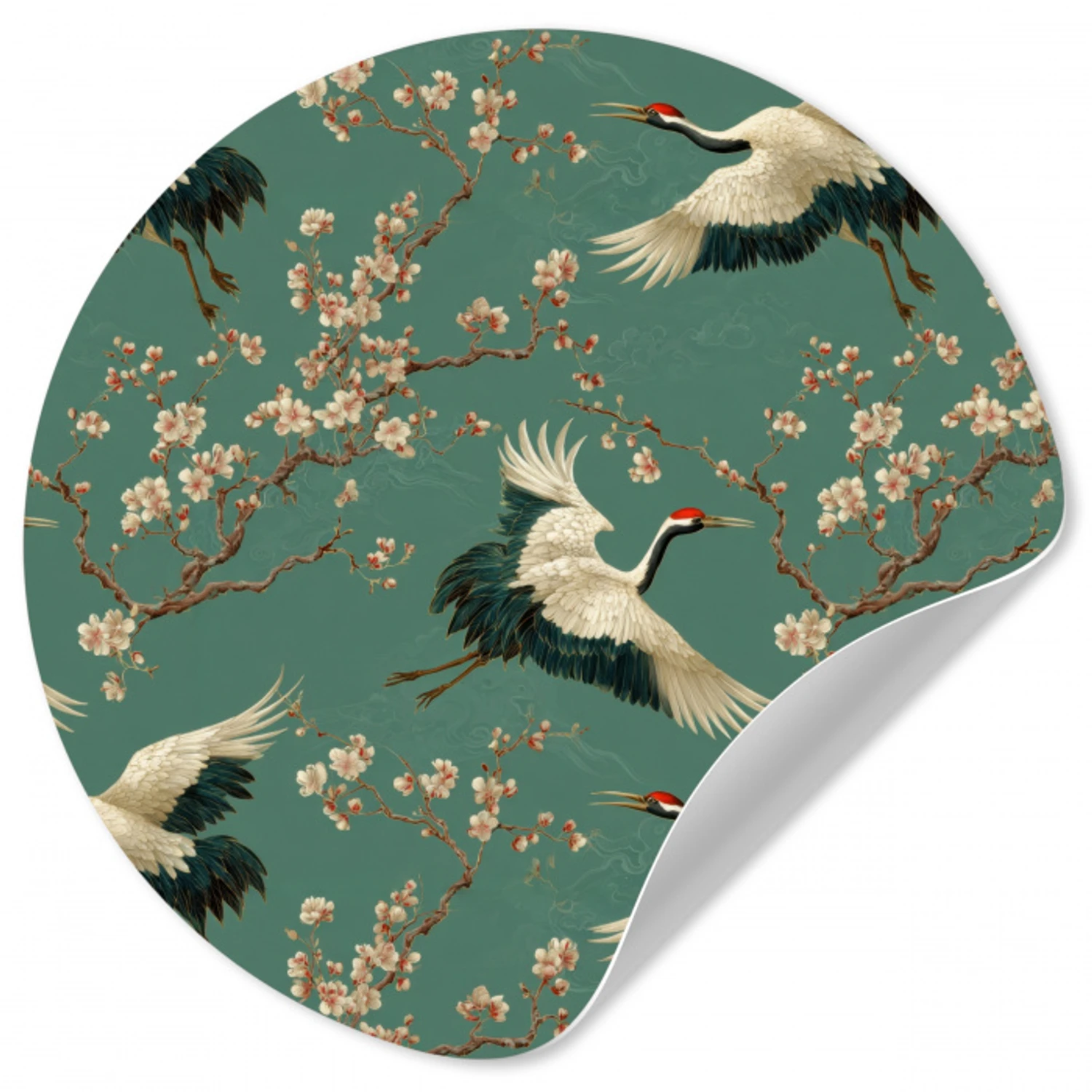 Kersenbloesem - Kraamvogels - Groen Wandcirkel behangsticker klein 186 -3d