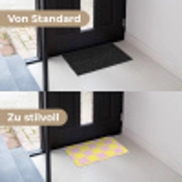 Schaakbord patroon - Geel - Roze - Blokjes Deurmat klein -voor-na_DE