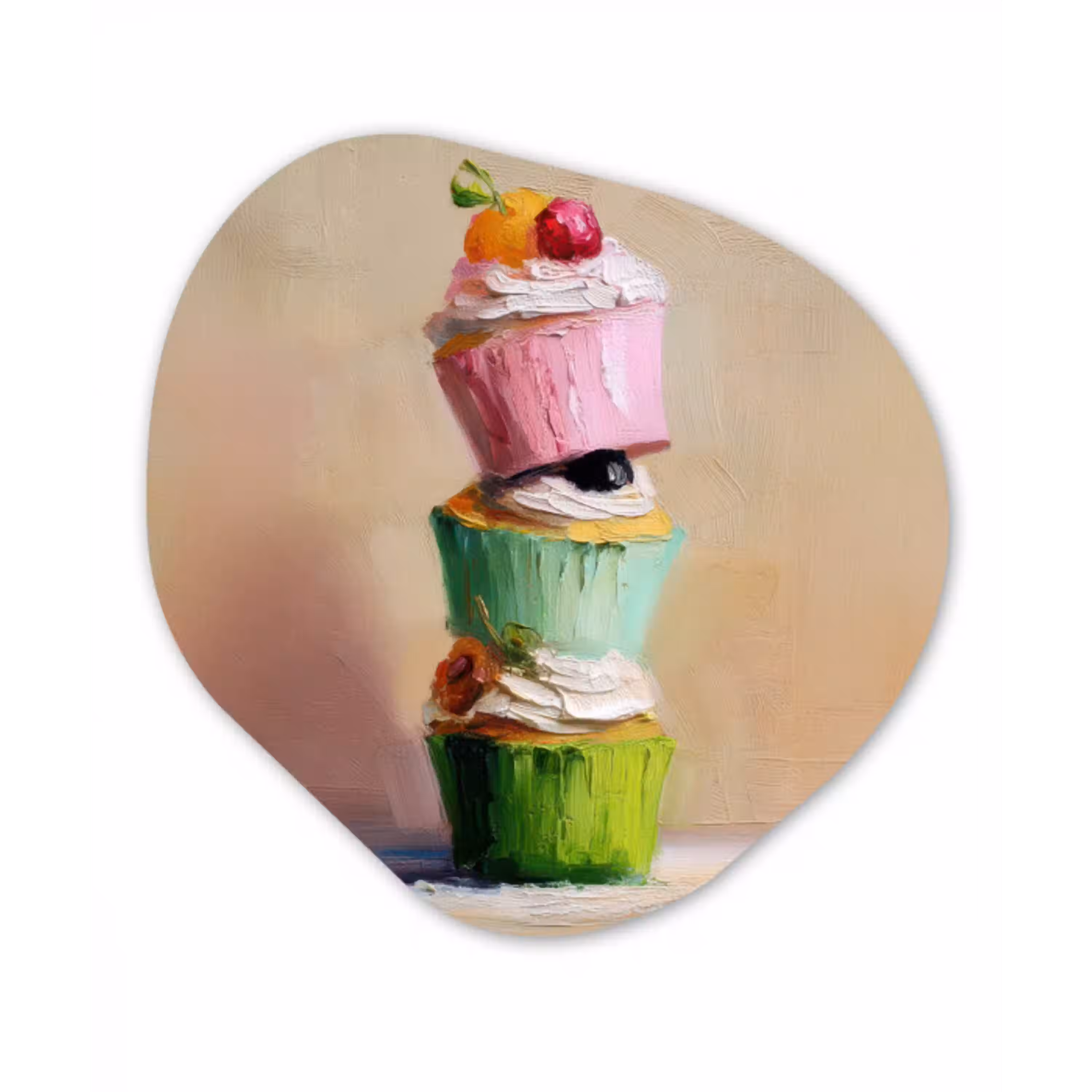 Cupcakes - Gestapeld - Kleurrijk - Fruit Wandcirkel Organisch Aluminium middel -3d