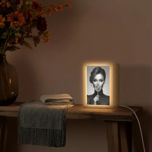 Vrouw - Lolly - Zwart Light Box met kabel (Tafellamp) klein -sfeer4