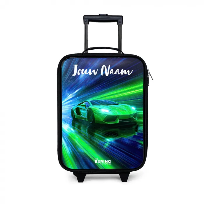 Sportauto - Groen - Snelheidslijnen - Neon Kinderkoffer - Zwart klein -3d