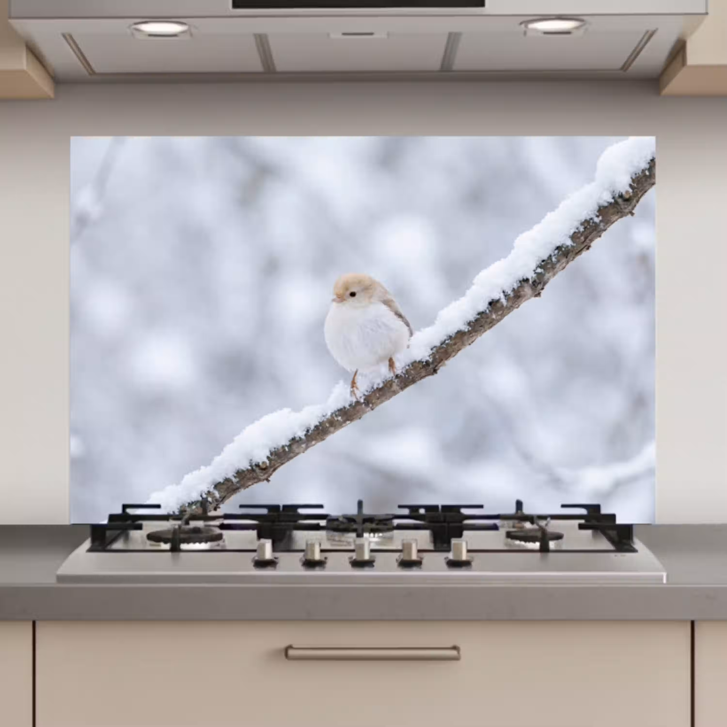 Vogeltje - Sneeuw - Tak - Winter - Zacht keuken achterwand spatscherm klein -3d_website
