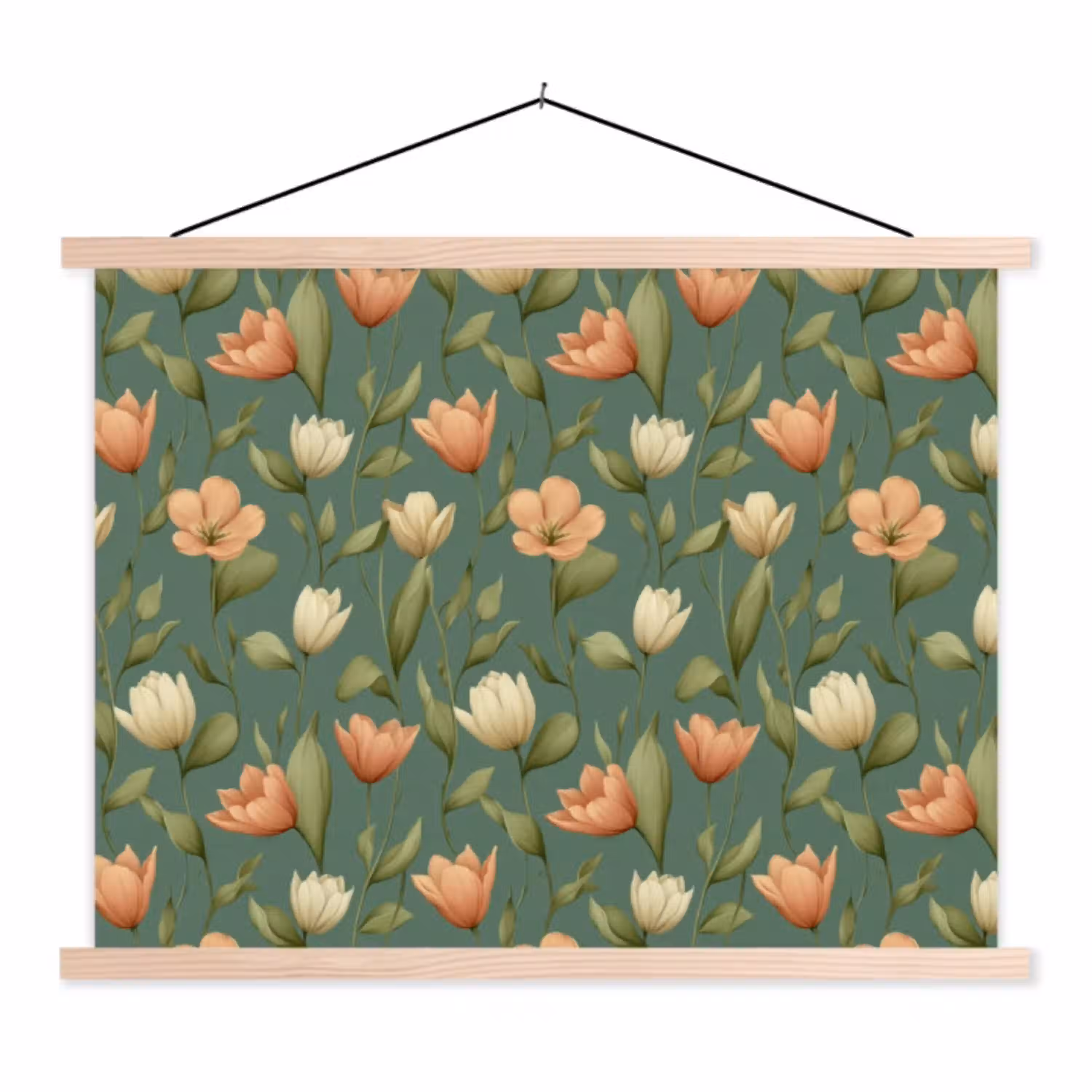 Tulpen - Botanisch - Groen textielposter latten blank klein 122 -3d