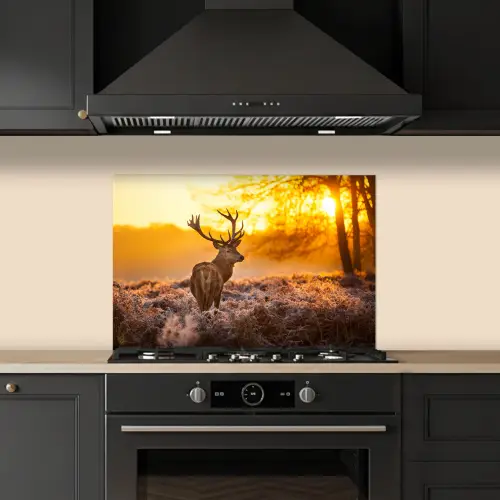 Hert - Dieren - Zonsondergang - Winter - Heide - Natuur keuken achterwand spatscherm klein -sfeer1