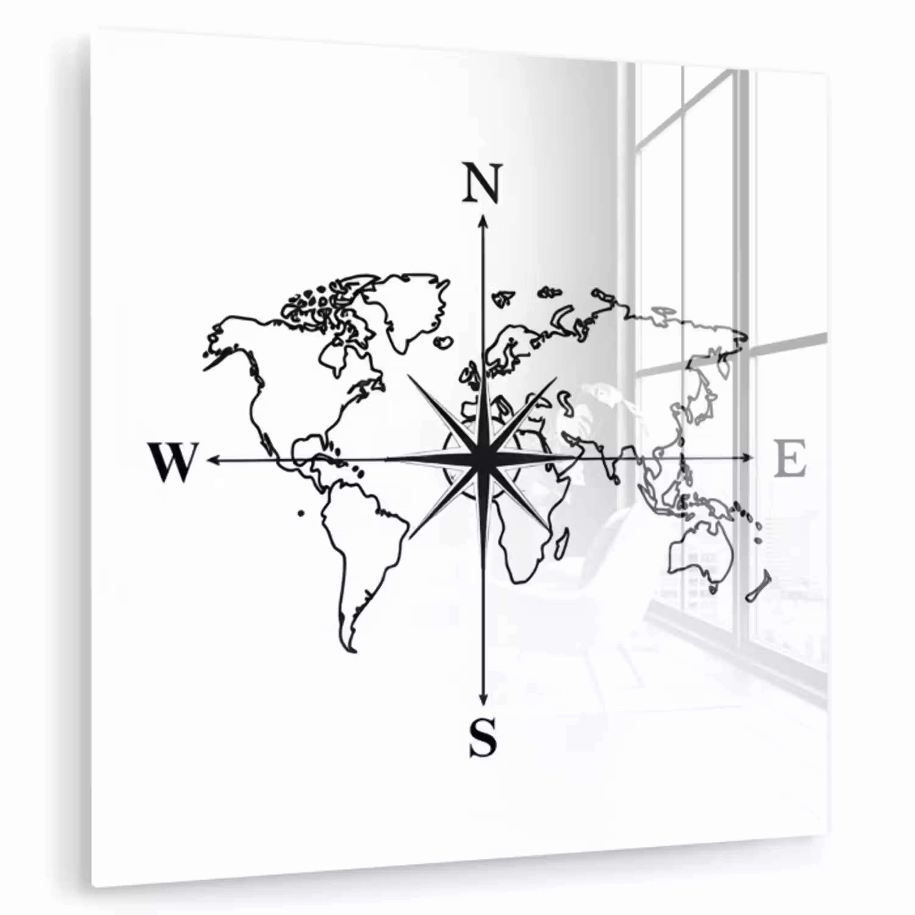 Wereldkaart - Windrichtingen - Kompas plexiglas 5mm klein -zzzproduct_nieuw