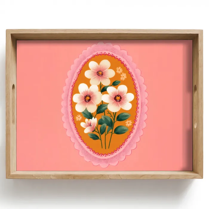 Illustratie - Bloemen - Rand - Roze Dienblad Rechthoek middel -z3d_shopping
