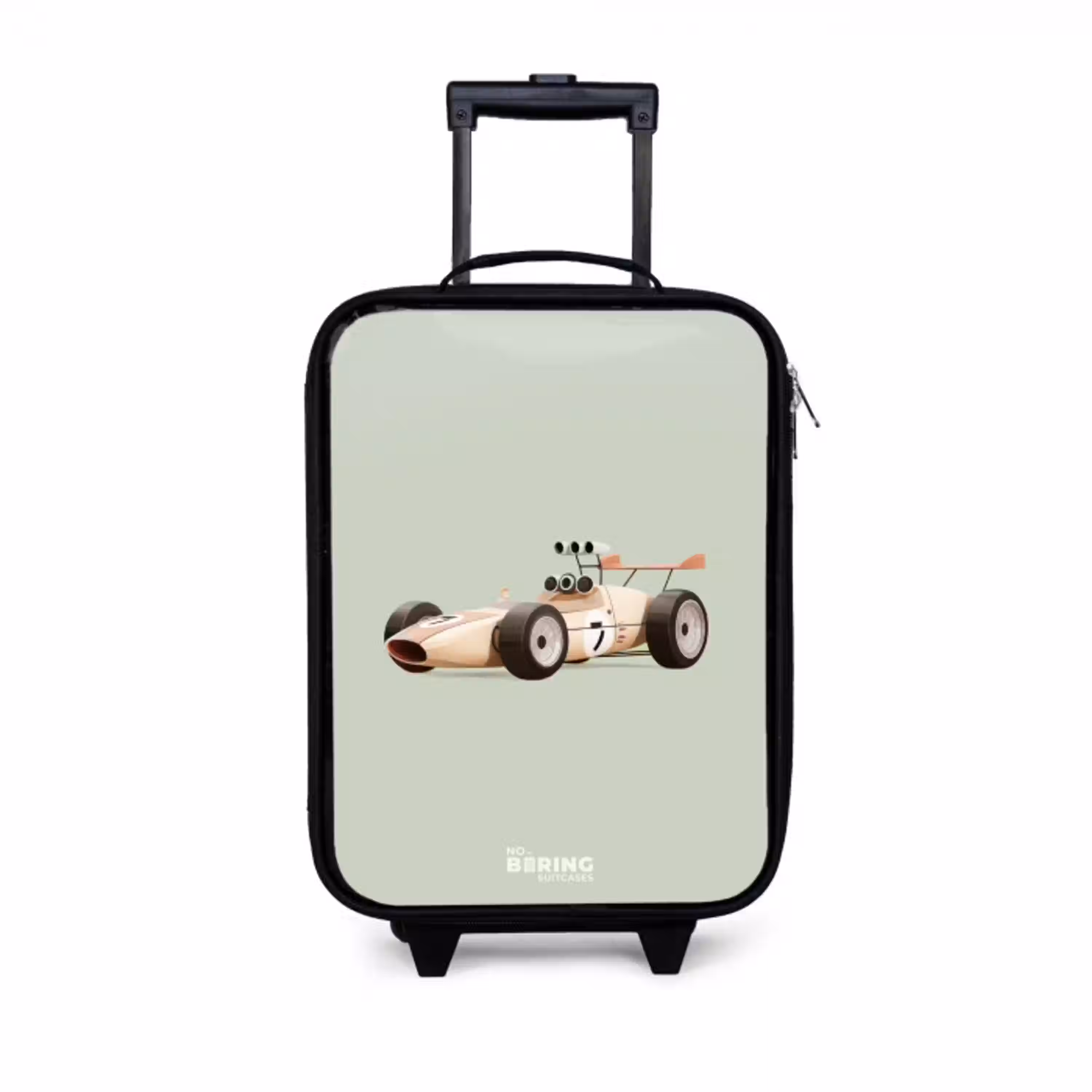 Beige retro raceauto op groen achtergrond Kinderkoffer - Zwart klein -3d
