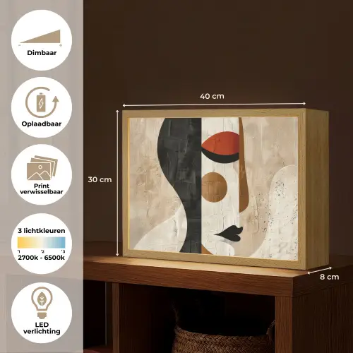 Gezicht - Abstract - Kunst - Vormen Light Box met batterij (Wandlamp) middel -USP_websiteoverzichtNL