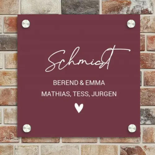 Bordeauxrood - Sierlijk Naambord Vierkant klein -sfeer2