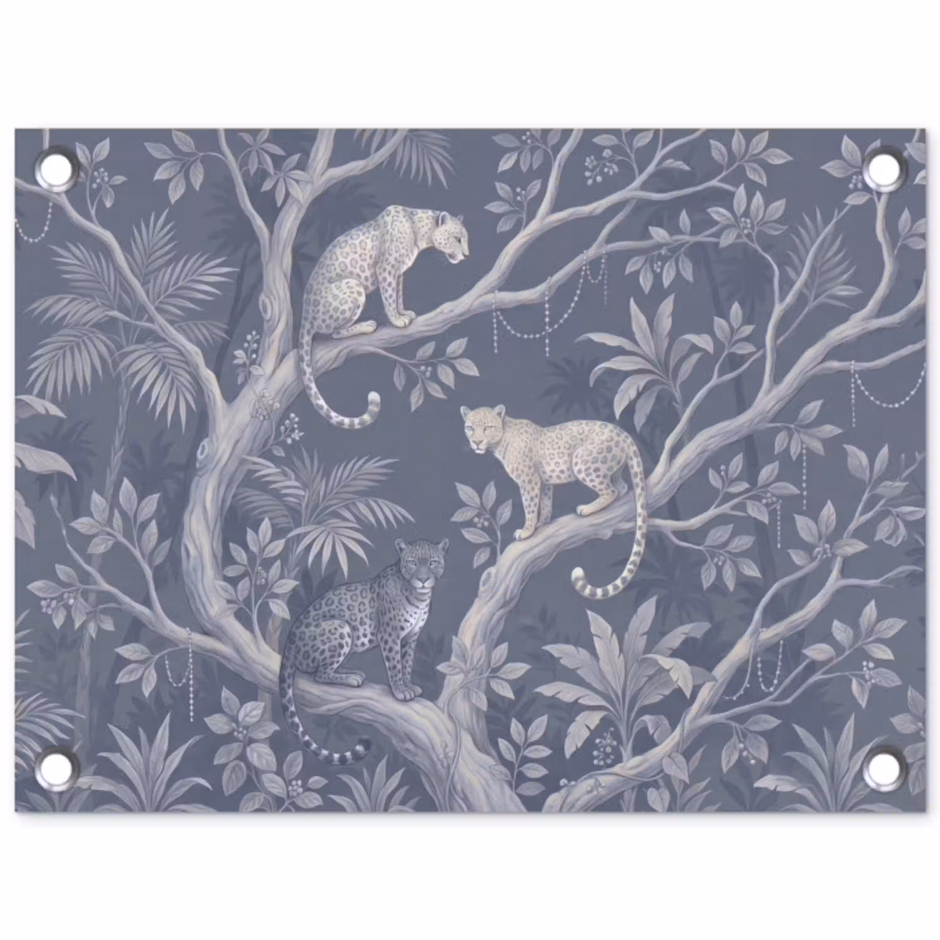 Dieren - Jungle - Illustratie - Bomen - Blauw tuinposter los doek klein -3d