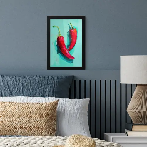 Chilipepers - Geverfd - Rood fotolijst zwart zonder passe partout klein -sfeer3