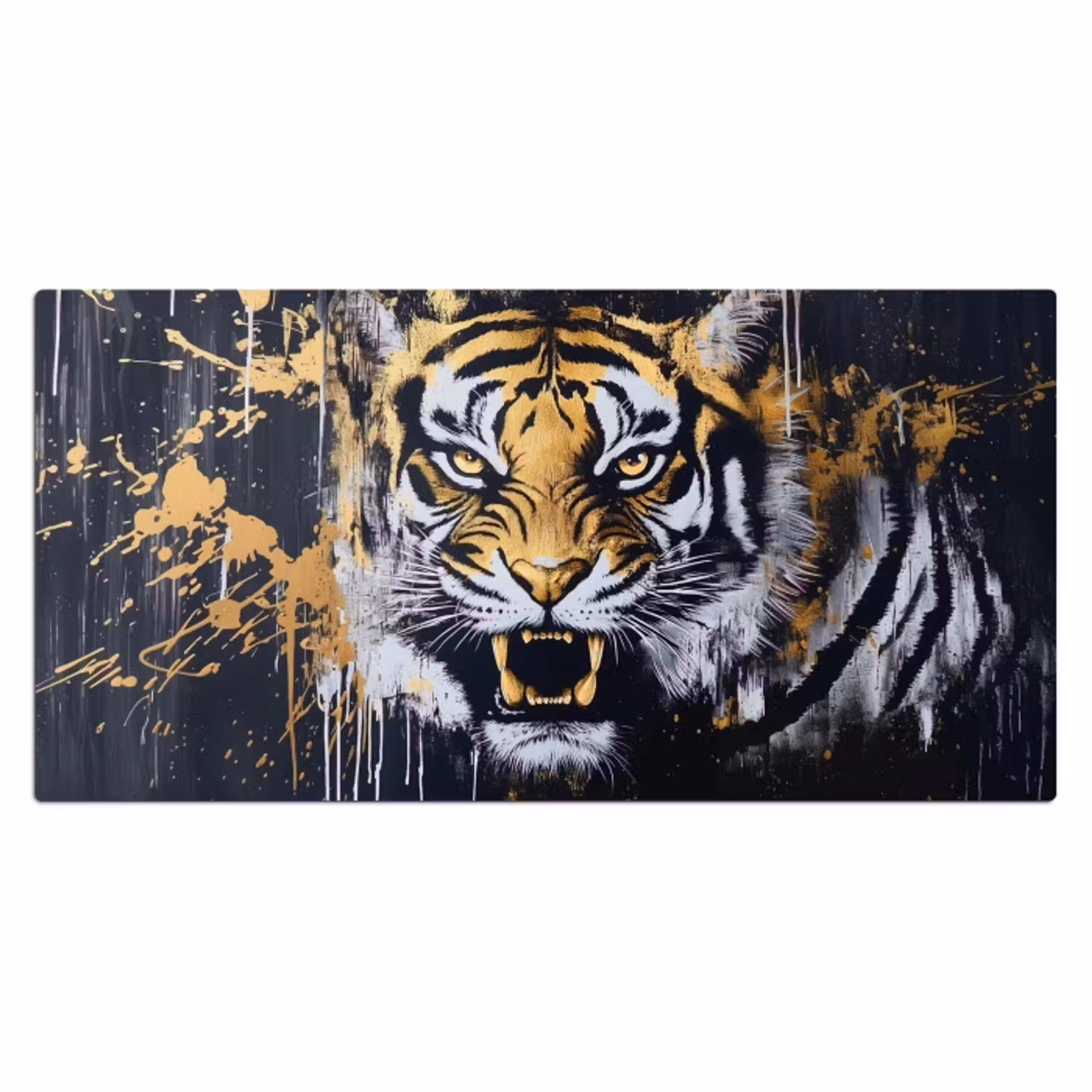 Tijger - Verfspatten - Goud Muismat XXL klein -3d_leeg