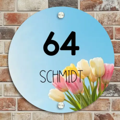 Gekleurde tulpen lucht - Modern Naambord Rond klein -sfeer2