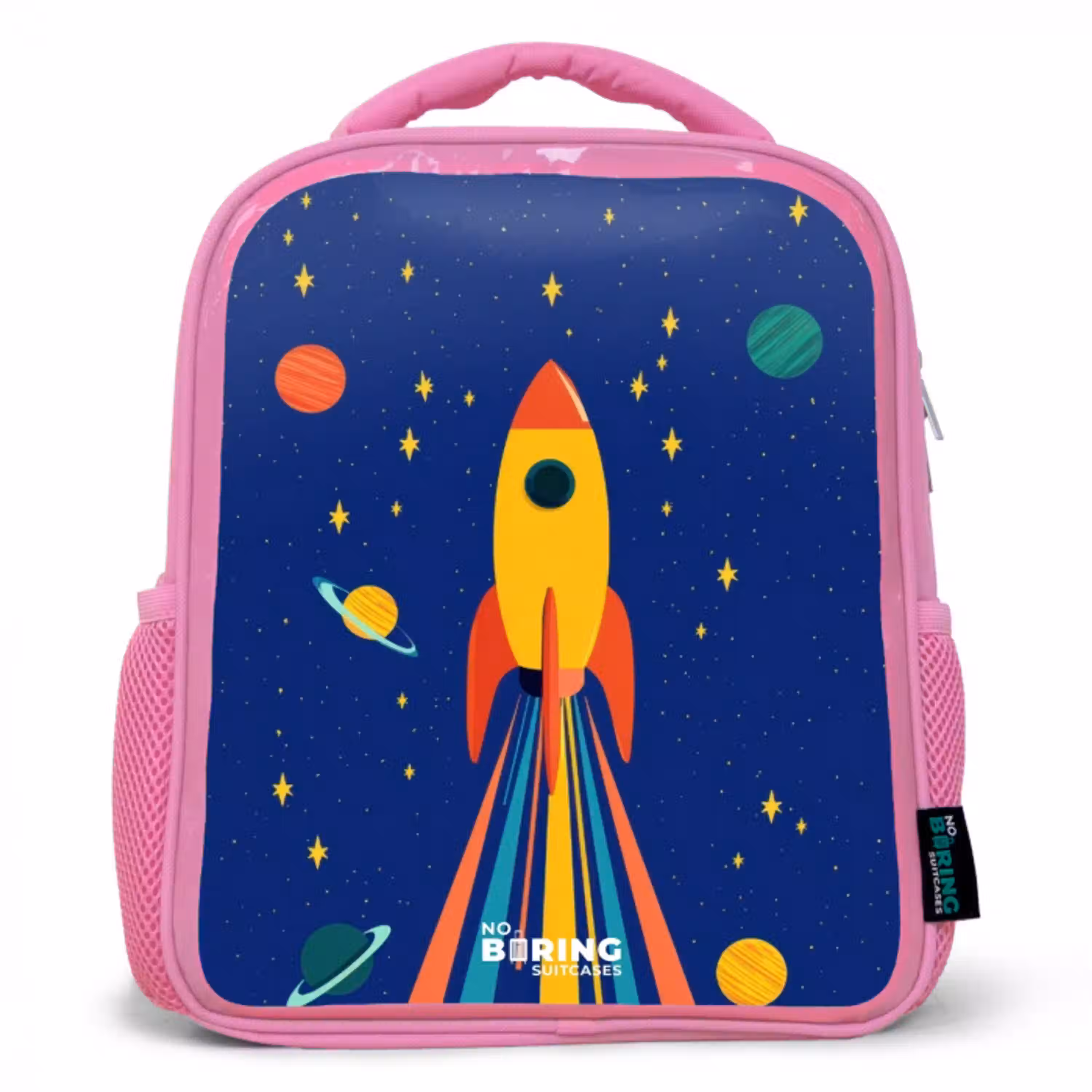 Raket - Sterren - Planeet - Ruimte Kinderrugzak - Roze middel -3d