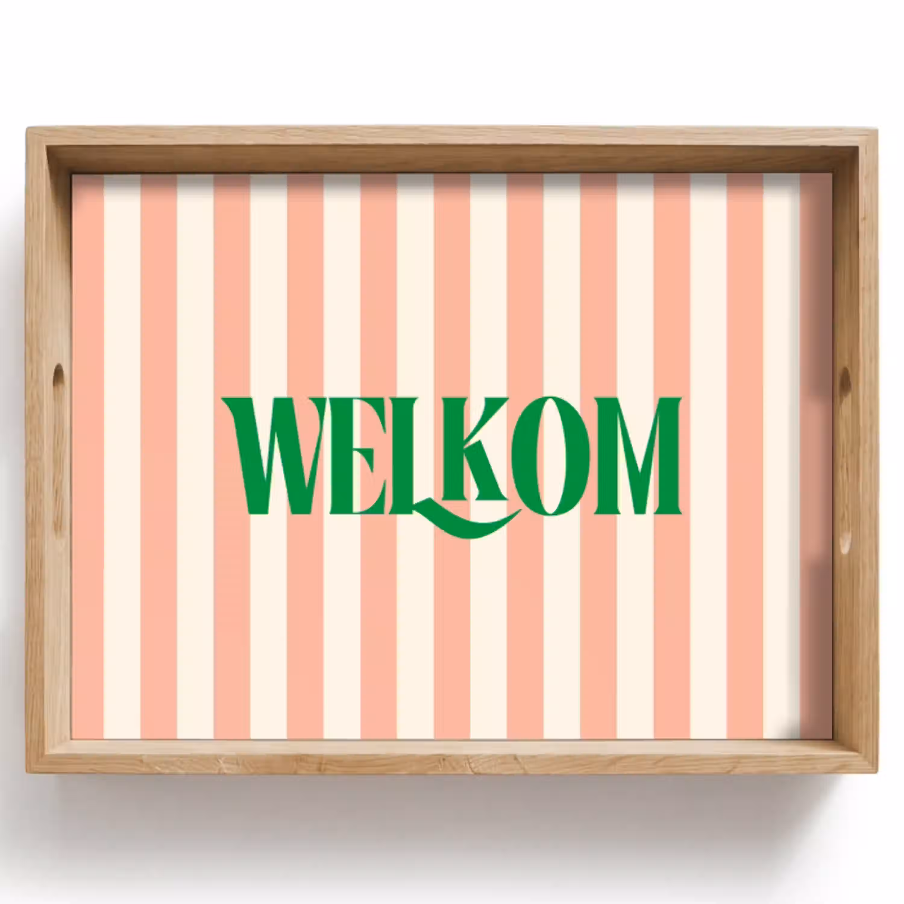 Zachtroze - Groen - Strepen - Welkom Dienblad Rechthoek middel -z3d_shopping