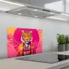 Tijger - Kimono - Planten - Roze keuken achterwand spatscherm klein -3d_schuin