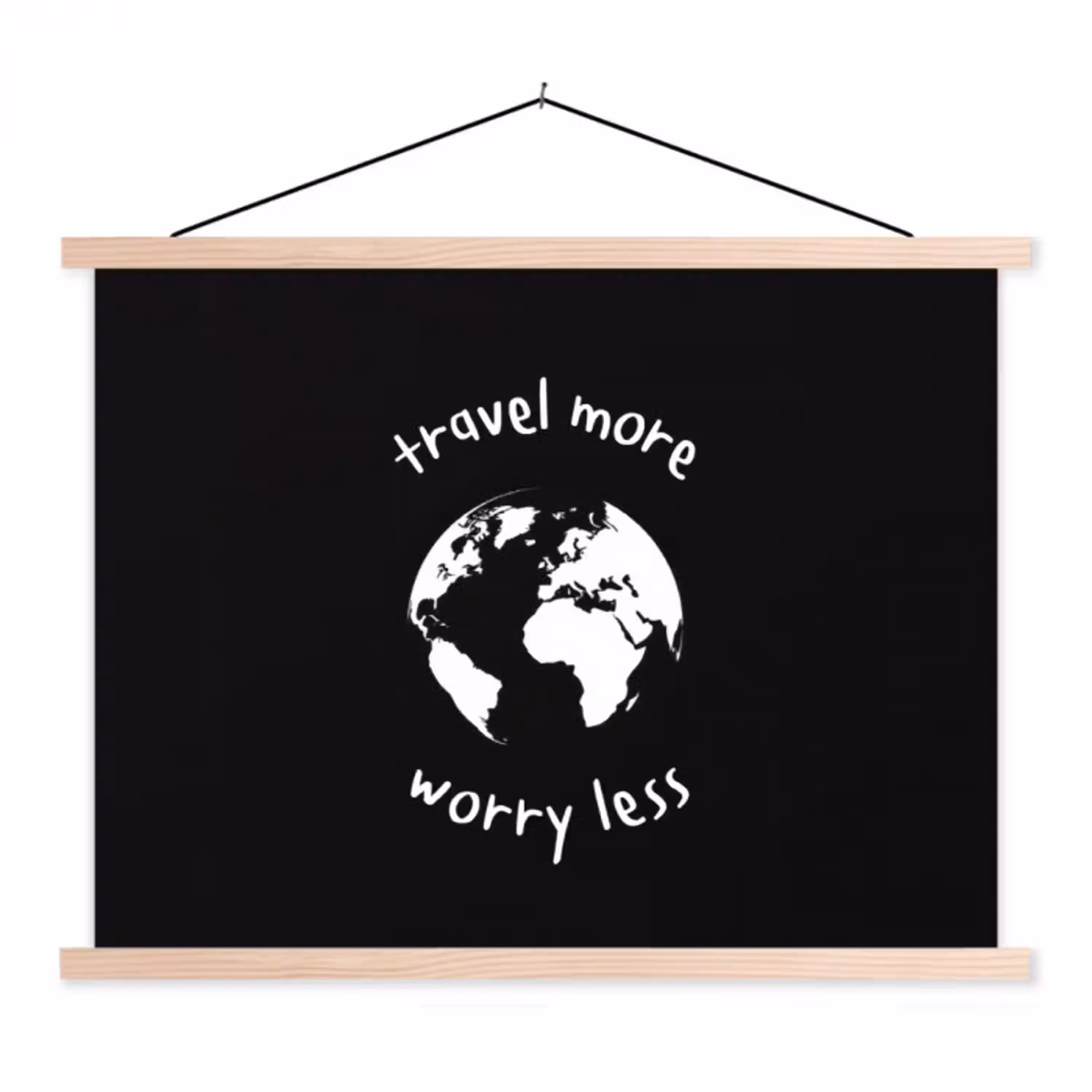 Illustratie - Zwart - Planeet - Quote textielposter latten blank klein -3d
