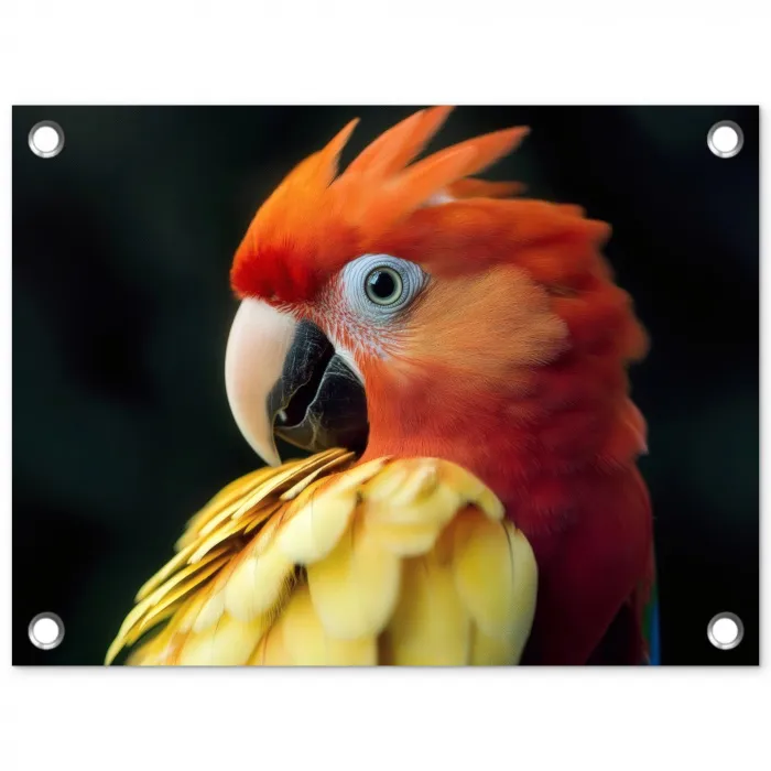 Close-up - Papegaai - Veren - Oranje tuinposter los doek klein -3d