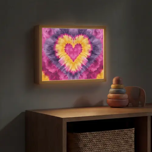 Tie dye - Hartvorm - Vlammen - Oranje Light Box met batterij (Wandlamp kind) middel -sfeer5_kind