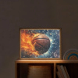 Basketbal - Vuur - Sport - Blauw - Oranje Light Box met batterij (Wandlamp kind) middel -sfeer1_kind