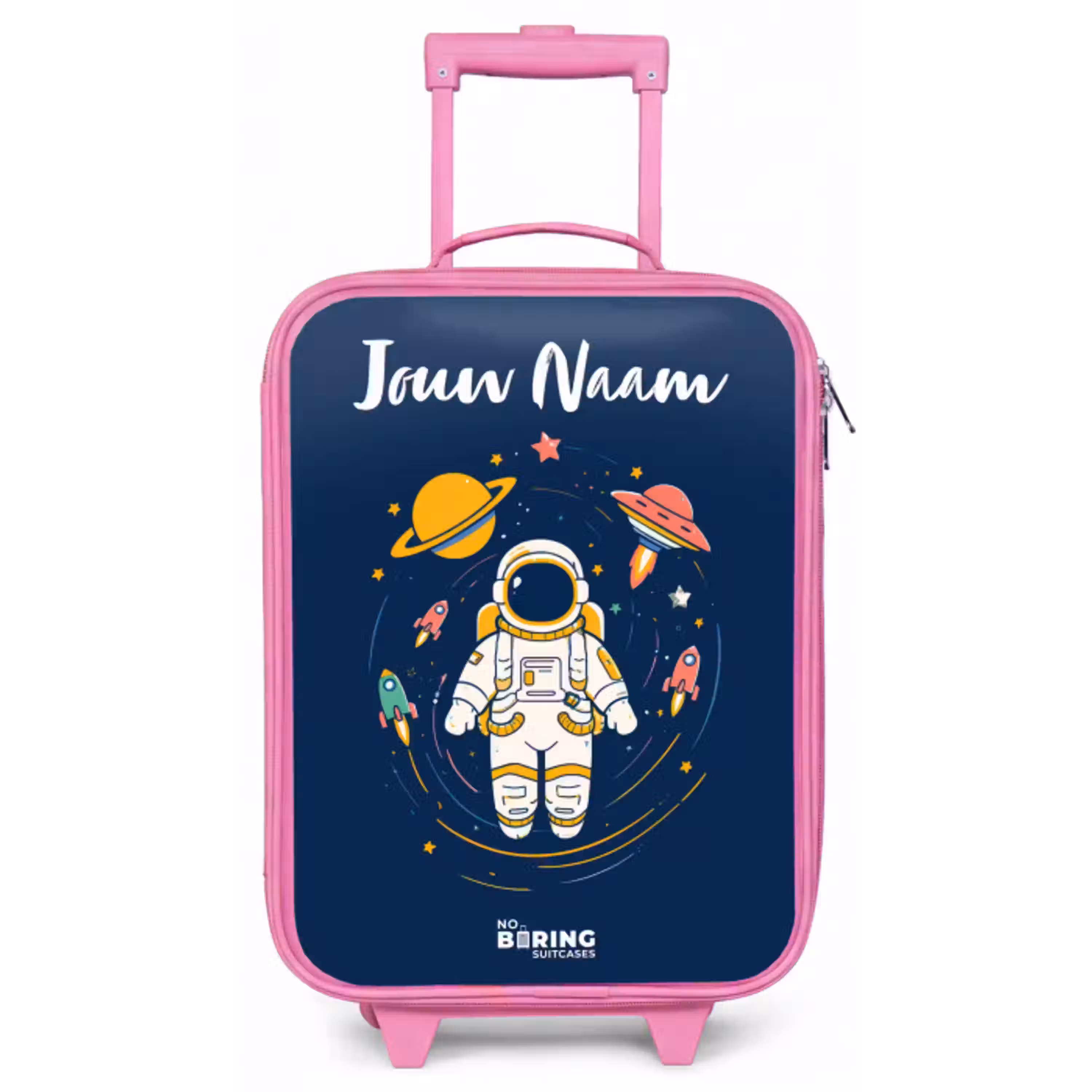 Astronaut - Planeet - Sterren - Raket Kinderkoffer - Roze klein -zz3dotto
