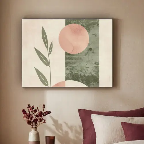 Geometrisch - Roze - Groen - Natuur Textielframe zwart klein -sfeer1