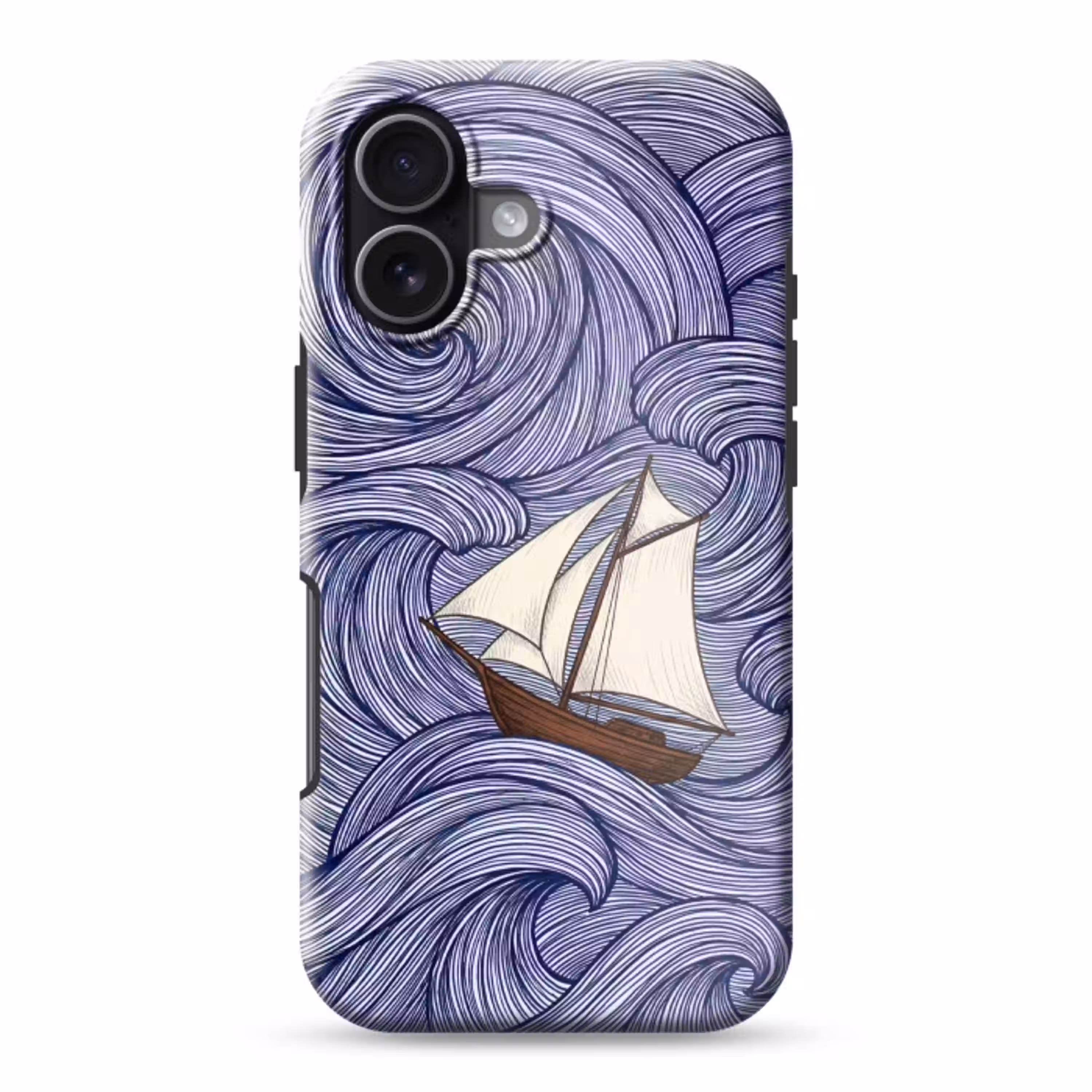 Schip - Golven - Zee - Illustratie - Blauw Toughcase MagSafe Apple iPhone 17 klein -3d