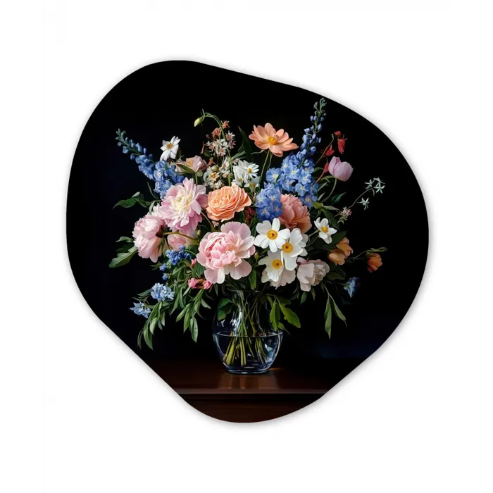 Pastel - Bloemen - Glazen - Vaas Wandcirkel Organisch Forex 3mm klein -3d