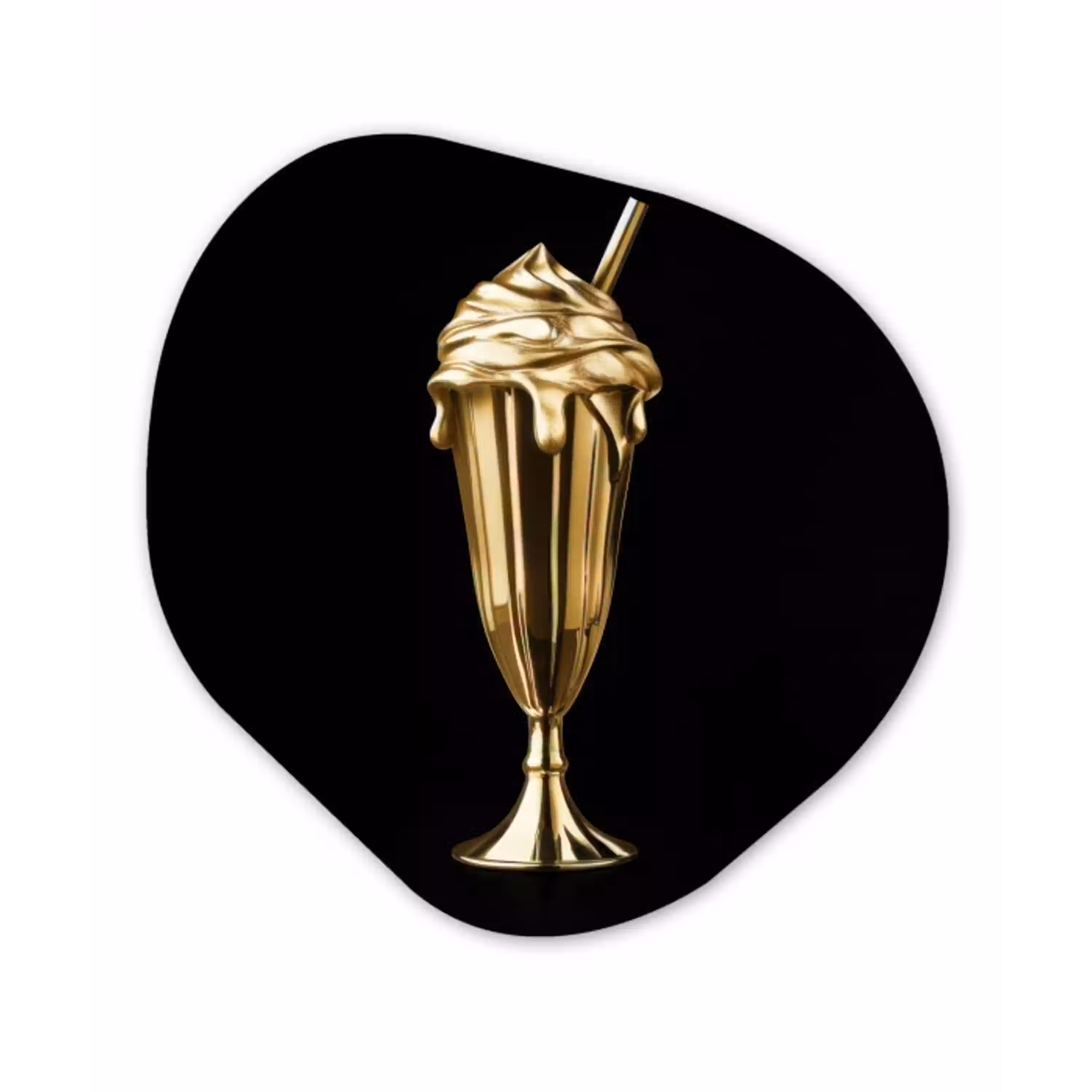 Milkshake - Goud - Drinken - Zwart Wandcirkel Organisch Aluminium middel -3d