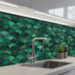 Schubben - Structuur - Diepgroene - Goud keuken achterwand 2 middel 871 -3d_schuin