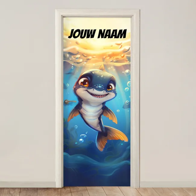 Deursticker met naam - Vrolijk - Dolfijn - Water