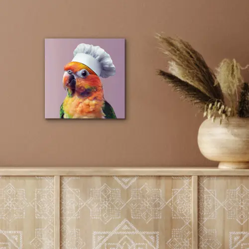 Papegaai - Koksmuts - Nieuwsgierig - Vogel aluminium wit klein -sfeer4