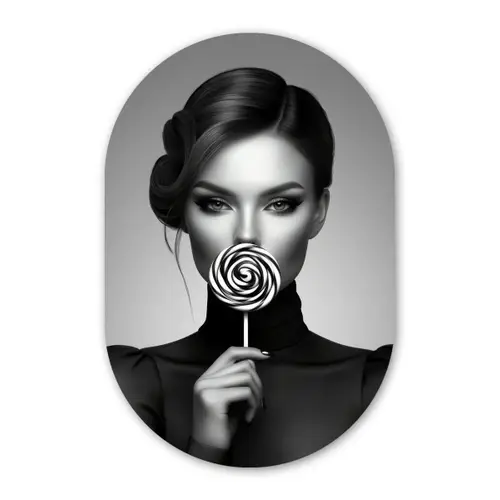 Vrouw - Lolly - Zwart Wandcirkel Ovaal Forex klein -3d